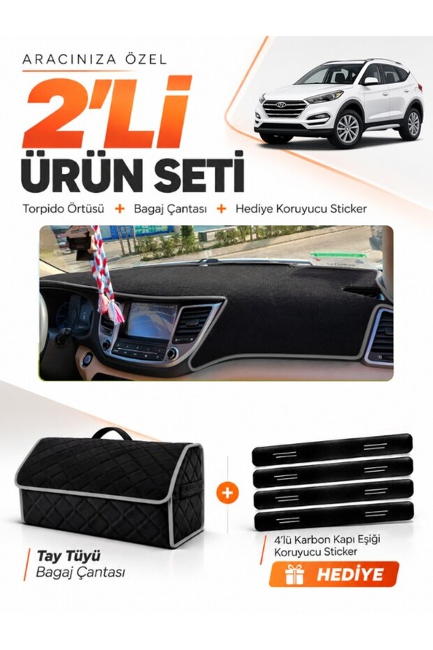 Hyundai Tucson (2016-2018) Compatible Glove Box Cover + Thai Feather Trunk Bag + Sticker Set - Hu035