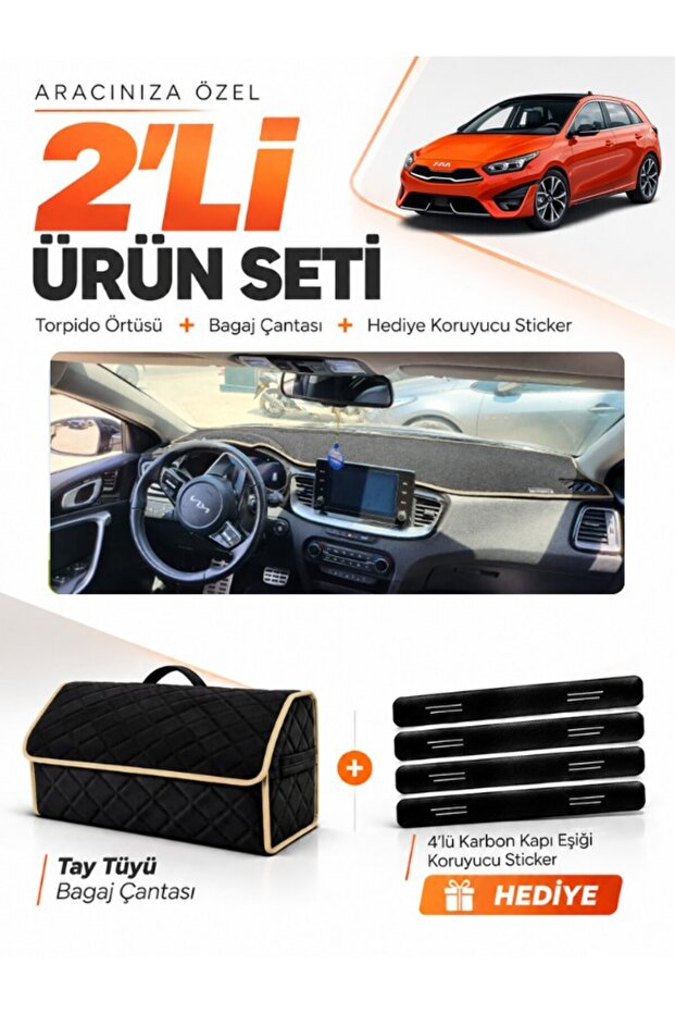 Kia Ceed (2020-2025) Compatible Torpedo Cover + Thai Feather Trunk Bag + Sticker Set - Ki005
