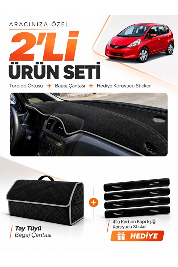 Honda Jazz (2009-2013) Compatible Dashboard Cover + Thai Feather Trunk Bag + Sticker Set - Ho017