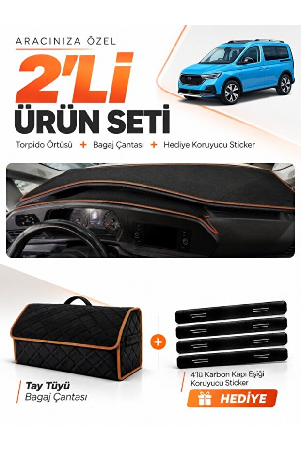 Ford Tourneo Connect (2023-2026) Compatible Dashboard Cover + Thai Feather Luggage Bag Set - Fo024
