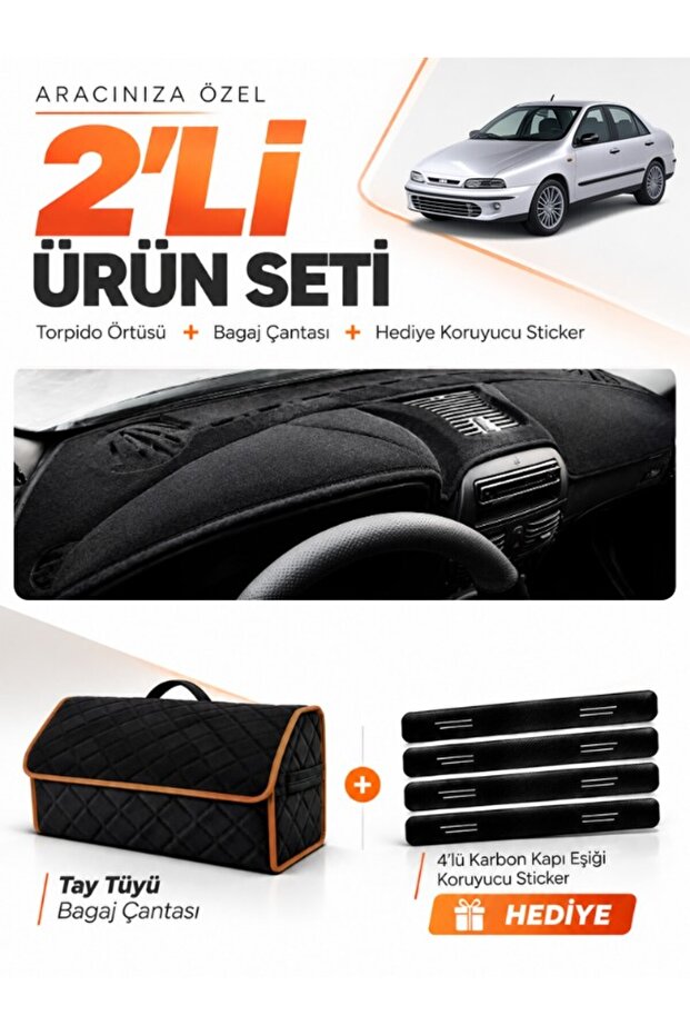 Fiat Marea (1999-2007) Airbag Compatible Torpedo Cover + Thai Feather Trunk Bag Set - Fi025