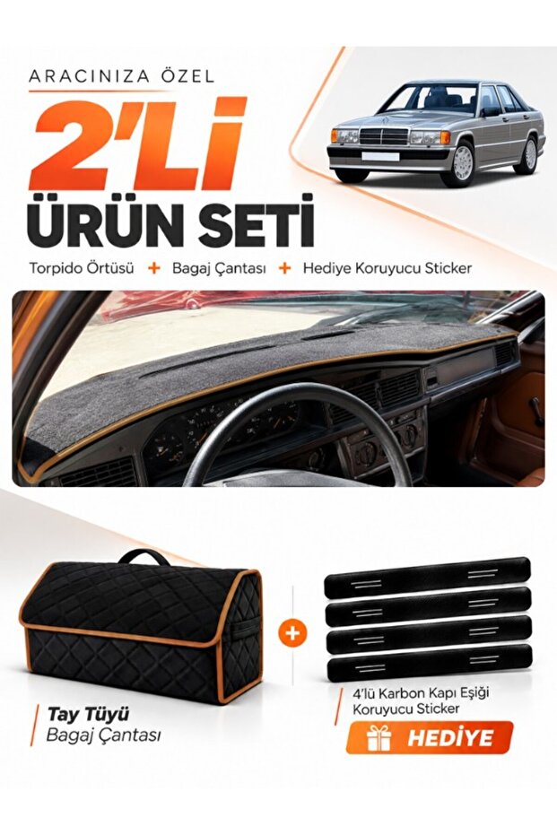 Mercedes W201 E-Class 190-190E (1982-1993) Compatible Dashboard Cover + Handbrake Bag Set - Mb003