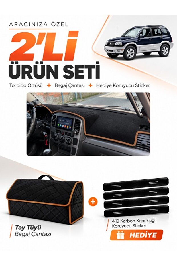 Suzuki Grand Vitara (2003-2006) Compatible Glove Box Cover + Thai Feather Trunk Bag Set - Sz004