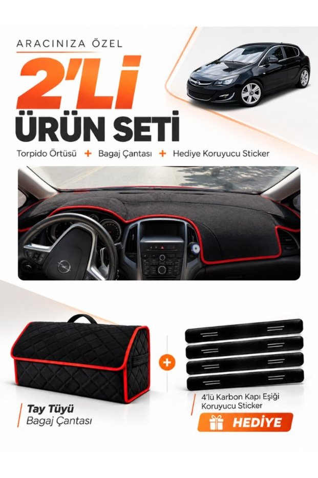 Dashboard Cover + Thai Feather Trunk Bag + Sticker Set Compatible with Opel Astra J (2009-2020) - Op004