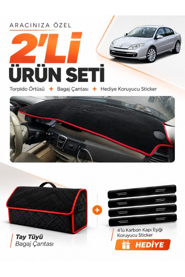 Renault Laguna 3 (2007-2015) Compatible Glove Box Cover + Tay Feather Trunk Bag + Sticker Set - Re034