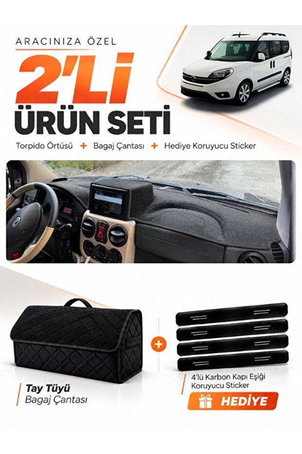 Fi̇at Doblo (2007-2015) Airbag Compatible Large Screen Compatible Glove Box Cover + Thai Feather Bag Set - Fi022