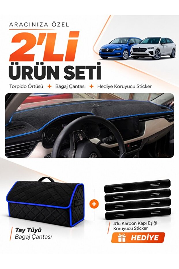 Skoda Scala (2020-2026) Compatible Dashboard Cover + Thai Feather Trunk Bag + Sticker Set - Sk005