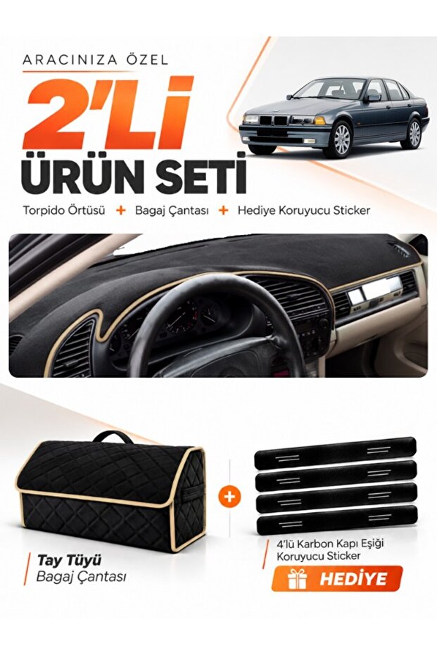 Bmw E36 (1990-2000) Compatible Dashboard Cover + Thai Feather Trunk Bag + Sticker Set - Bm001
