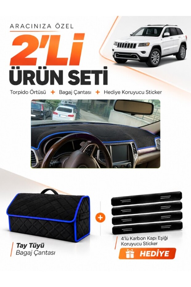 Jeep Grand Cherokee (2014-2020) Compatible Dashboard Cover + Tay Feather Luggage Bag Set - Je002