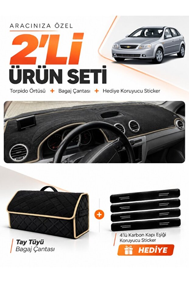 Chevrolet Lacetti (2002-2009) Compatible Glove Box Cover + Thai Feather Trunk Bag + Sticker Set - Ch002