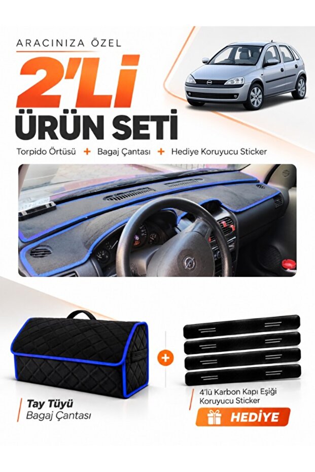 Opel Corsa C (2001-2011) Compatible Glove Box Cover + Tay Feather Trunk Bag + Sticker Set - Op007