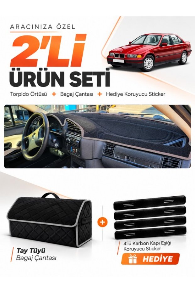 Bmw 3.20I (E36) Without Airbags (1990-2000) Compatible Glove Box Cover + Tay Tüy Luggage Bag Set - Bm013