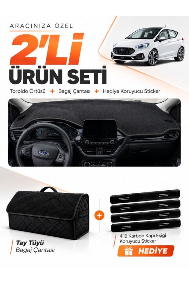 Ford Fi̇esta (2020-2023) Compatible Glove Box Cover + Tay Tüyü Luggage Bag + Sticker Set - Fo022