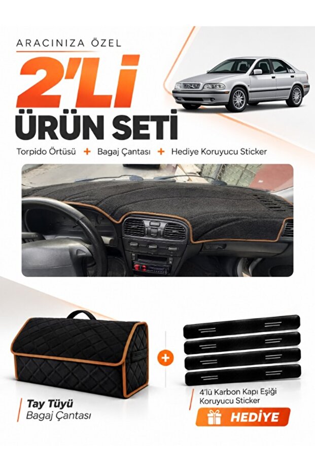 Volvo S40 (1996-2002) Compatible Glove Box Cover + Tay Feather Trunk Bag + Sticker Set - Vo001