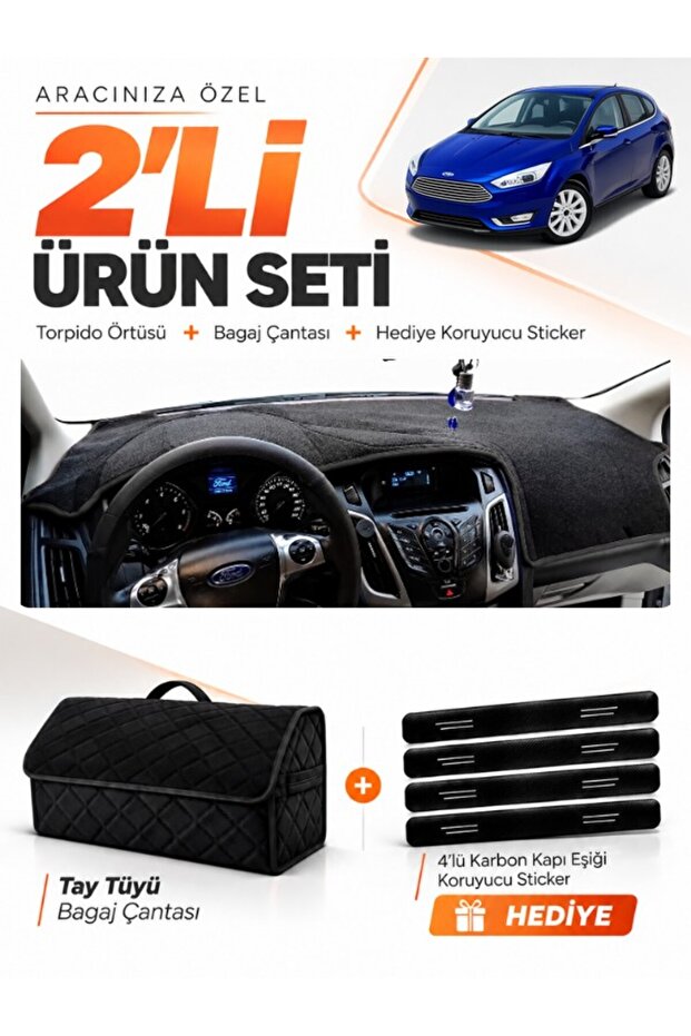 Ford Focus 3 (2011-2016) Compatible Glove Box Cover + Tay Feather Trunk Bag + Sticker Set - Fo012