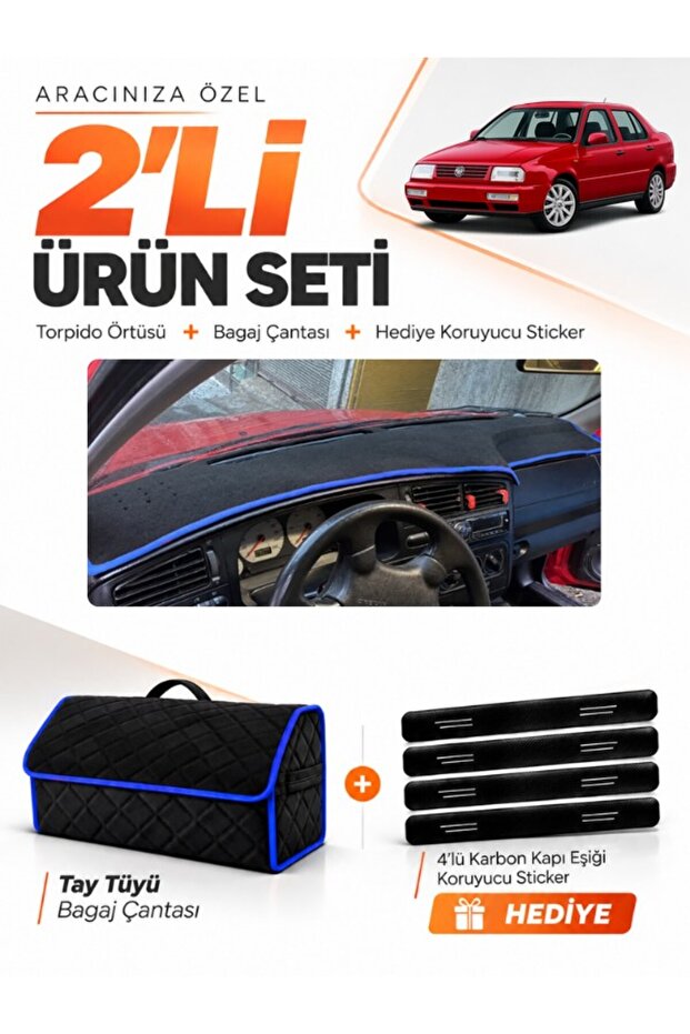 Volkswagen Vento (1992-1998) Compatible Dashboard Cover + Tay Feather Trunk Bag + Sticker Set - Vw008