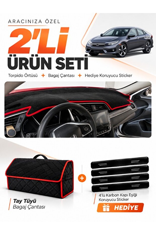 Honda Civic Fc5 (2015-2022) Compatible Dashboard Cover + Thai Feather Trunk Bag + Sticker Set - Ho012