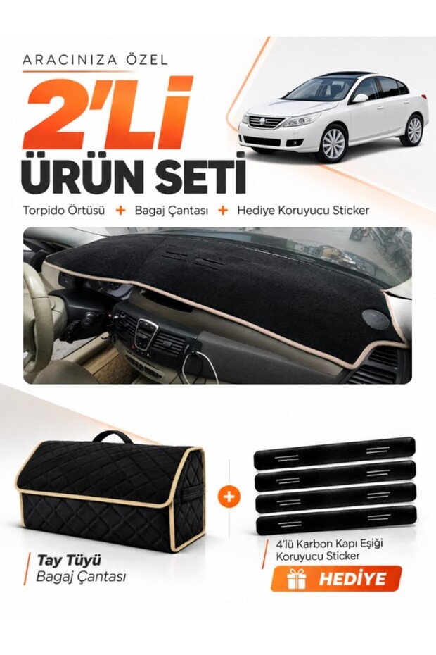 Renault Latitude (2010-2015) Compatible Dashboard Cover + Thai Feather Trunk Bag + Sticker Set - Re034