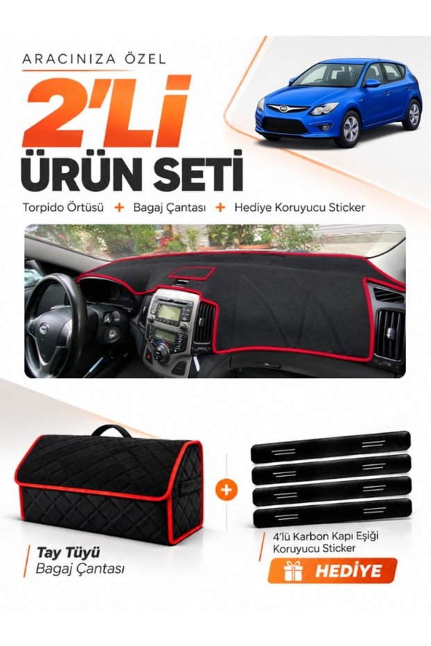 Hyundai İ30 (2007-2012) Compatible Glove Box Cover + Tay Tüy Luggage Bag + Sticker Set - Hu004