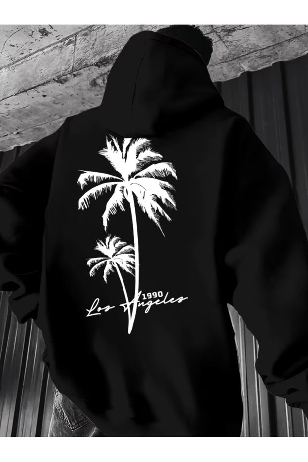 Unisex Los Angles 1990 Printed Premium Hooded Oversize Sweatshirt with 2 Yarns for Men