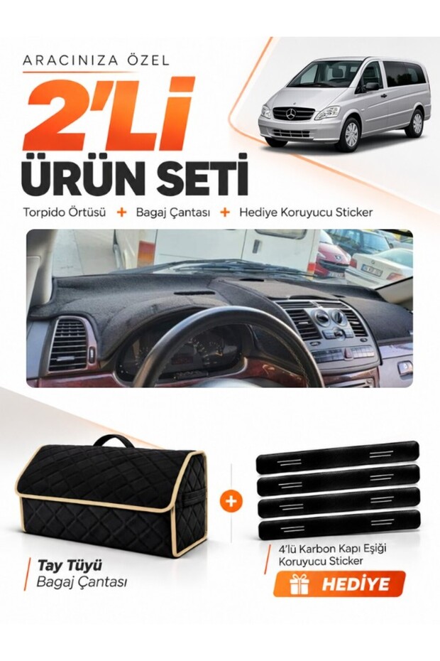 Mercedes Vito W639 (2003-2014) Compatible Glove Box Cover + Tay Tüy Luggage Bag + Sticker Set - Mb025