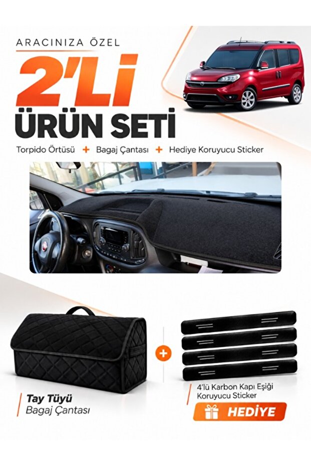Fi̇at Doblo Fully Closed (2015-2023) Compatible Glove Box Cover + Thai Feather Luggage Bag + Sticker Set