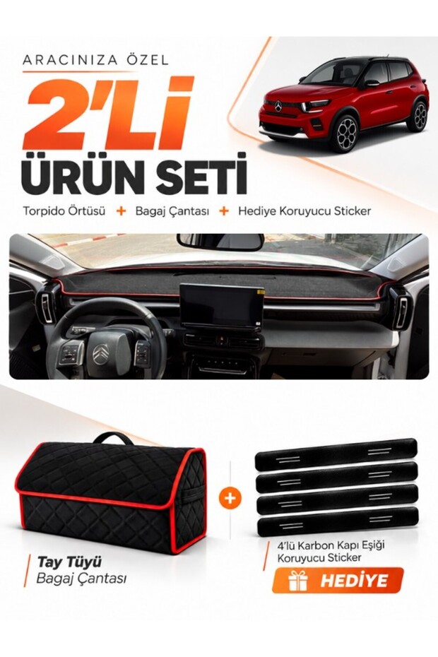 Citroen C3 Aircross (2017-2021) Compatible Glove Box Cover + Thai Feather Trunk Bag Set - Ci019