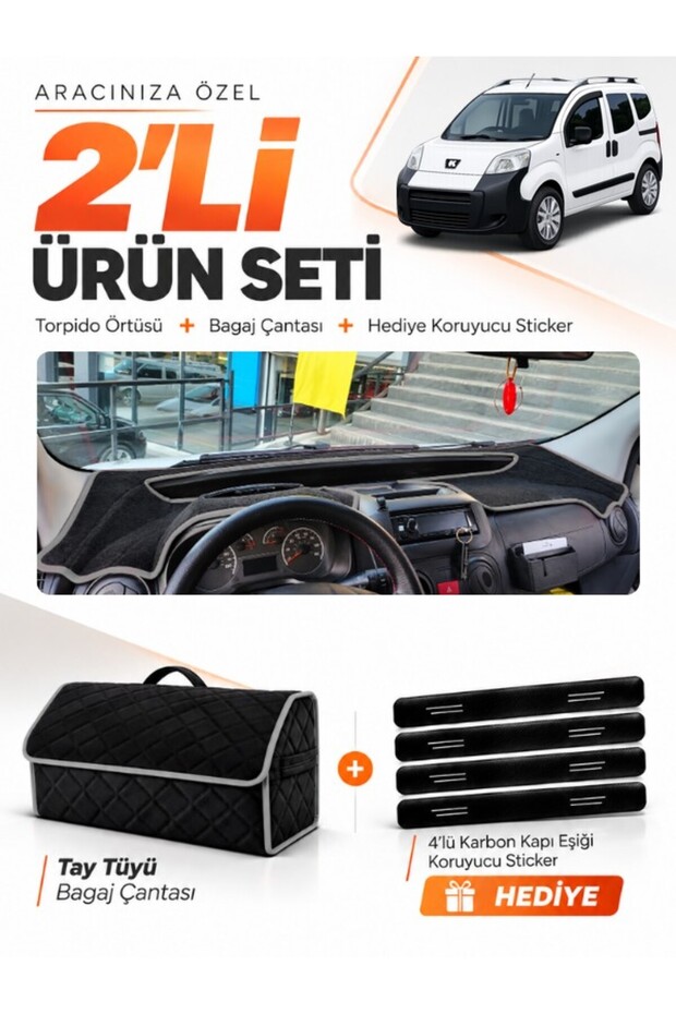 Peugeot Bi̇pper (2007-2020) Compatible Torpedo Cover + Thai Feather Trunk Bag + Sticker Set - Pe020