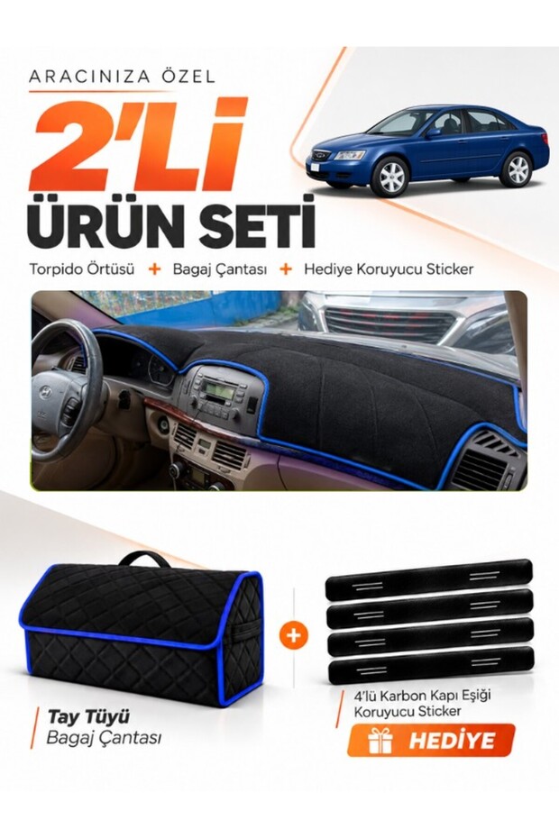 Hyundai Sonata (2004-2007) Compatible Glove Box Cover + Tay Tüy Luggage Bag + Sticker Set - Hu029