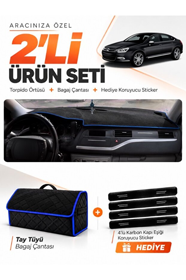 Citroen C5 (2008-2015) Compatible Dashboard Cover + Tay Feather Trunk Bag + Sticker Set - Ci003