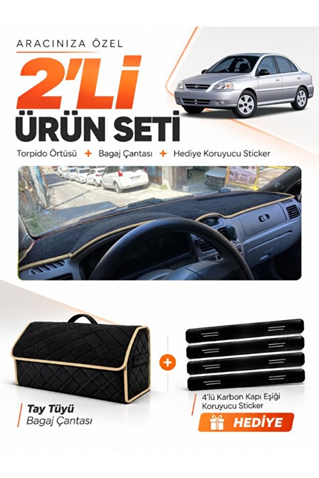 Kiá Ri̇o (2000-2005) Compatible Torpedo Cover + Thai Feather Luggage Bag + Sticker Set - Ki011
