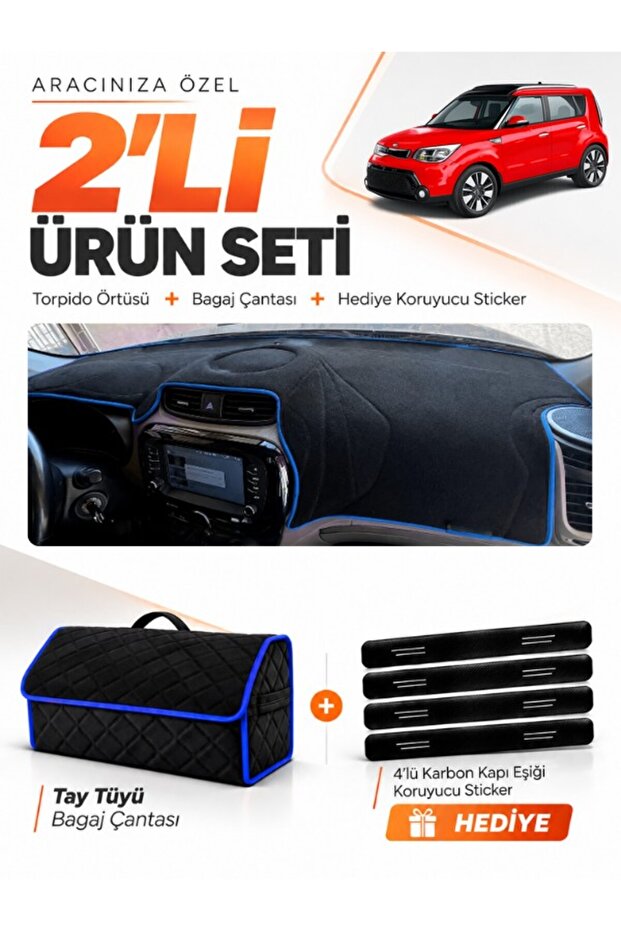 Kia Soul (2014-2019) Compatible Torpedo Cover + Thai Feather Trunk Bag + Sticker Set - Ki021