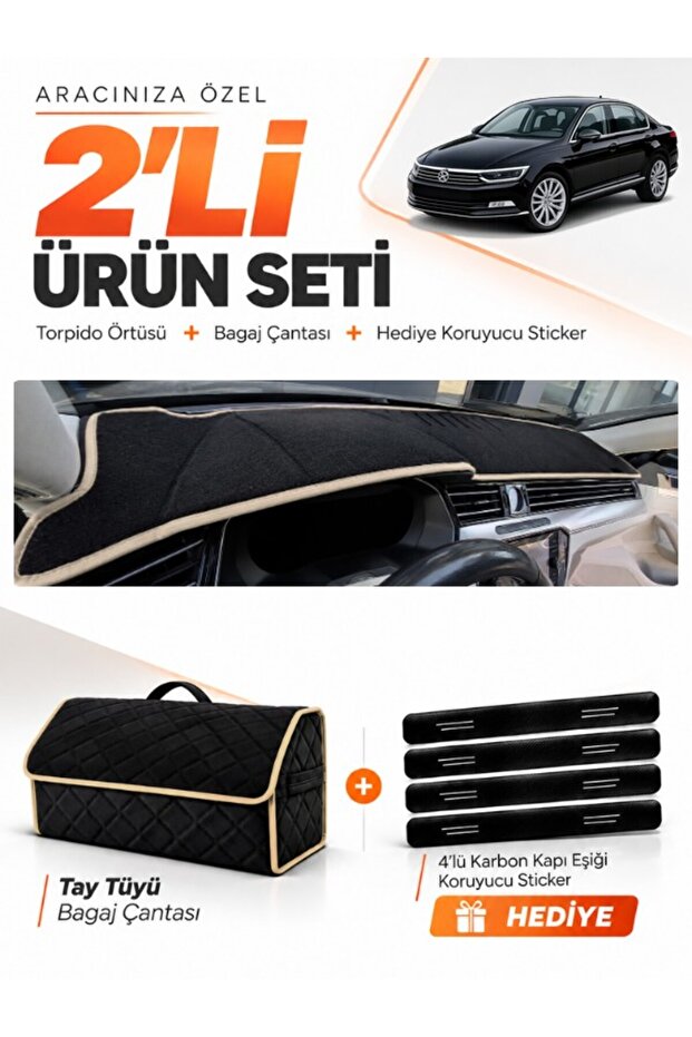 Volkswagen Passat B8 (2015-2020) Compatible Glove Box Cover + Tay Feather Trunk Bag Set - Vw017