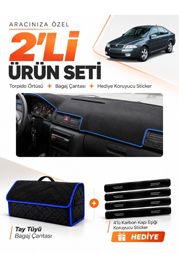 Skoda Octavia (2000-2008) Compatible Dashboard Cover + Tay Feather Trunk Bag + Sticker Set - Sk008