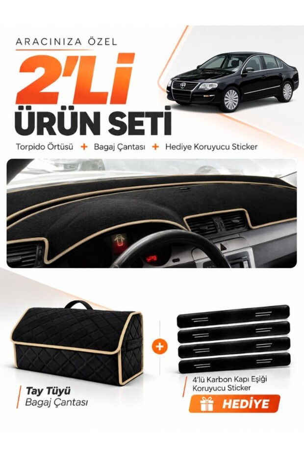 Volkswagen Passat B6 (2005-2010) Compatible Dashboard Cover + Tay Tüy Trunk Bag Set - Vw016