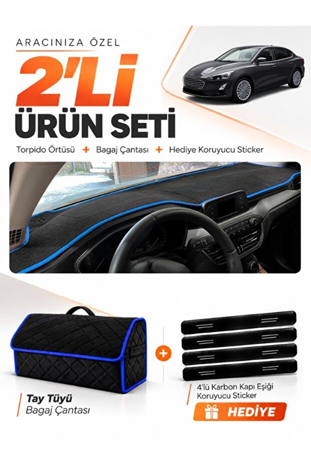 Ford Focus 4 (2017-2021) Compatible Glove Box Cover + Tay Feather Trunk Bag + Sticker Set - Fo013