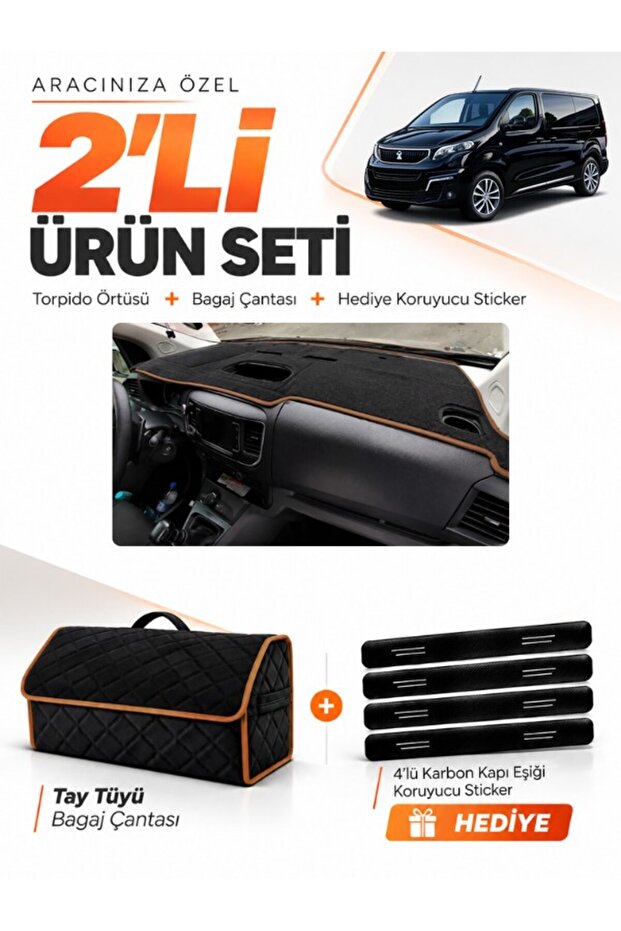 Peugeot Expert Traveller (2017-2023) Compatible Dashboard Cover + Thai Feather Luggage Bag Set - Pe030