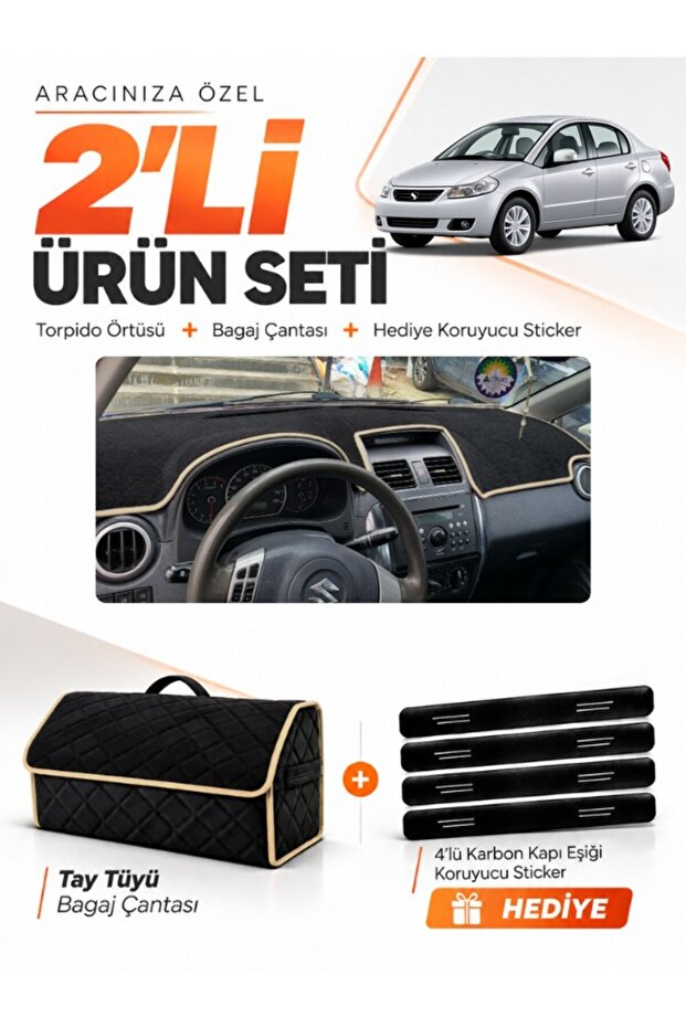 Suzuki Sx-4 (2006-2014) Compatible Dashboard Cover + Tay Feather Trunk Bag + Sticker Set - Sz001