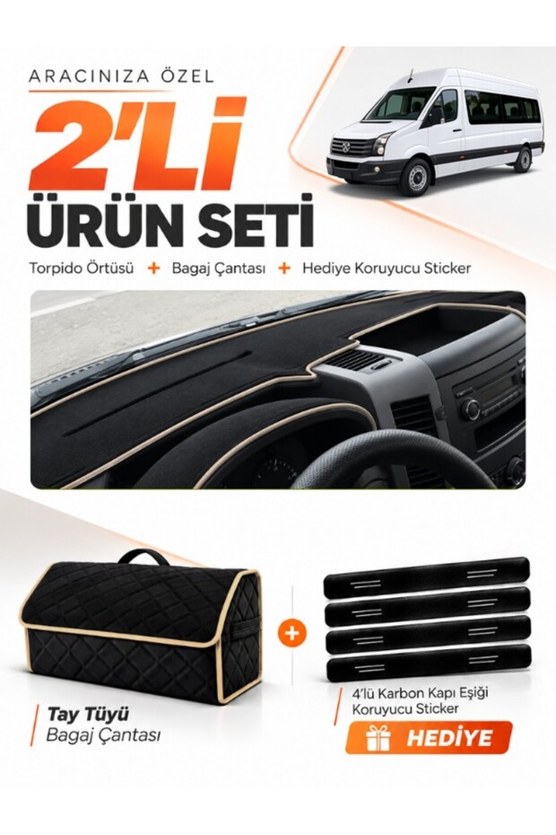Volkswagen Crafter (2006-2014) Compatible Dashboard Cover + Tay Tüy Luggage Bag + Sticker Set - Mb020