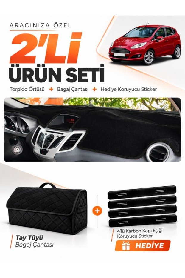 Ford Fi̇esta (2008-2017) Compatible Glove Box Cover + Tay Tüy Luggage Bag + Sticker Set - Fo008