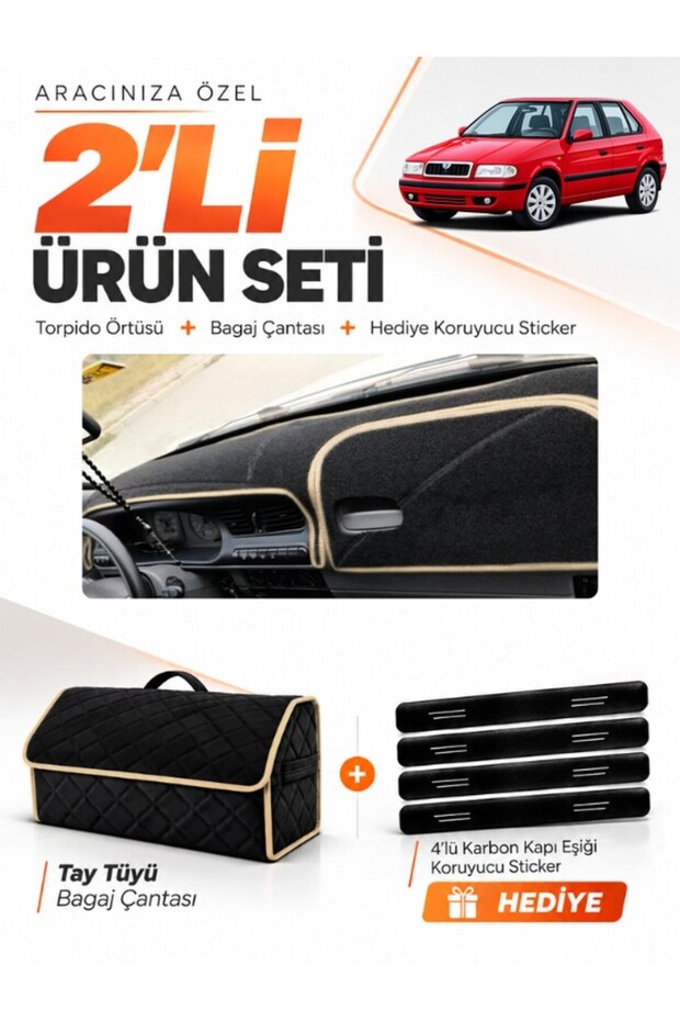 Skoda Felicia (1994-2001) Compatible Dashboard Cover + Tay Feather Trunk Bag + Sticker Set - Sk006