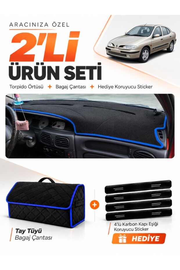 Renault Megane 1 (1995-2003) Compatible Dashboard Cover + Tay Feather Trunk Bag + Sticker Set - Re038