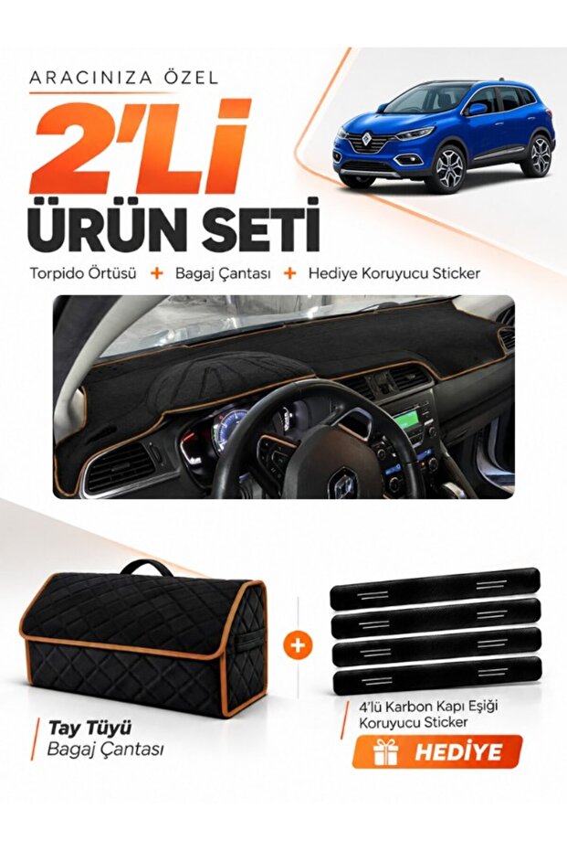 Renault Kadjar (2015-2022) Compatible Glove Box Cover + Tay Feather Trunk Bag + Sticker Set - Re024