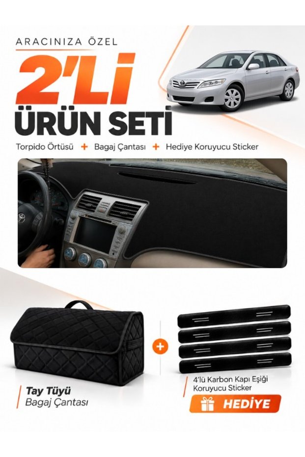 Toyota Camry (2006-2012) Compatible Dashboard Cover + Tay Feather Trunk Bag + Sticker Set - To007