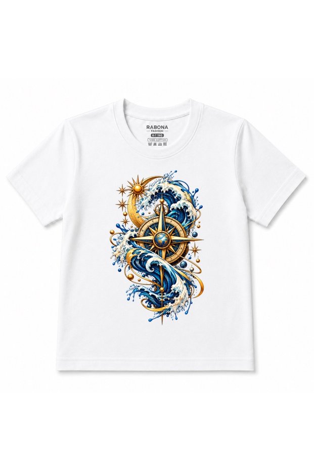 Ocean Compass Celestial Waves Graphic Kids T-Shirt