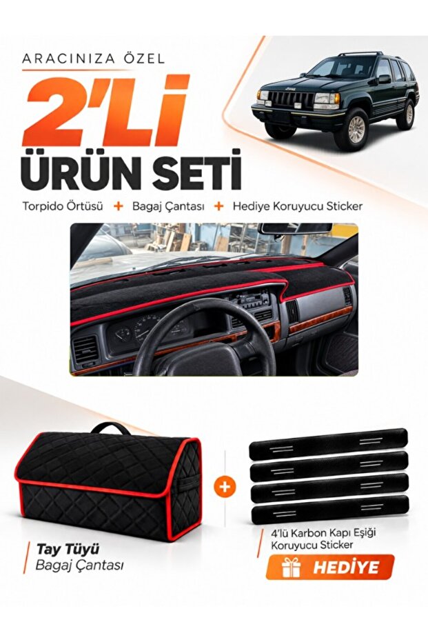 Jeep Grand Cherokee (1993-1998) Compatible Dashboard Cover + Tay Feather Luggage Bag + Sticker Set