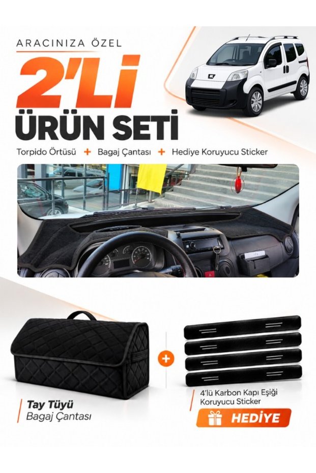 Glove Box Cover + Thai Feather Trunk Bag + Sticker Set Peugeot Bi̇pper (2007-2020) Compatible - Pe020
