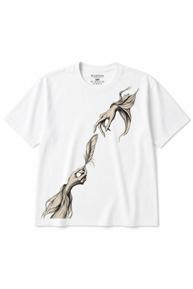 Whispered Connection Feather & Hands Graphic T-Shirt