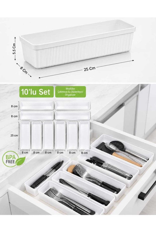 10-Piece Modular Spoon Holder Set - Kitchen Organizer - Drawer Organizer - Cabinet Organizer - Knife Holder - Spoon Holder Box