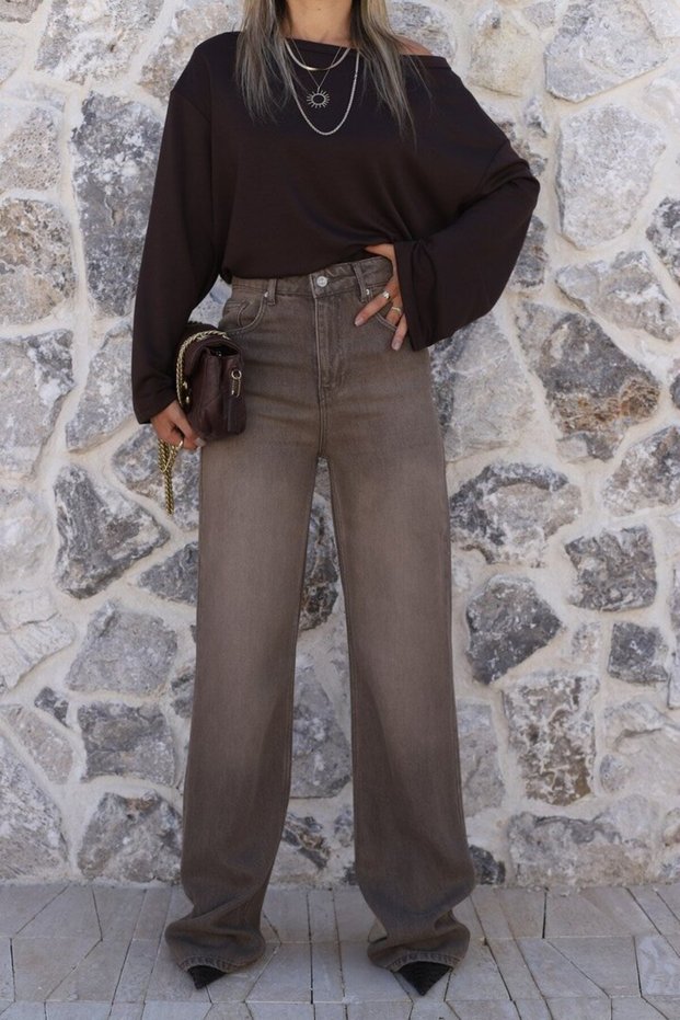 Coffee Stonewashed Palazzo Jean